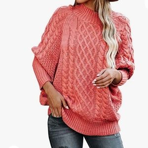 CableKnit Sweater with Batwing Sleeve. Size XL (Coral color)